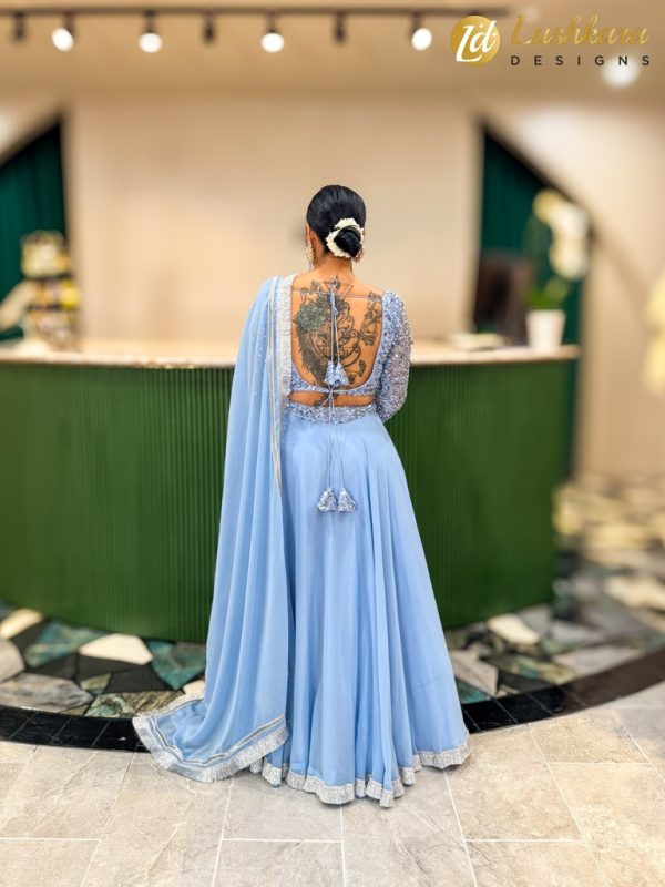 Lushkara Powder Blue and Silver Embroidered Lehenga Set - Image 4
