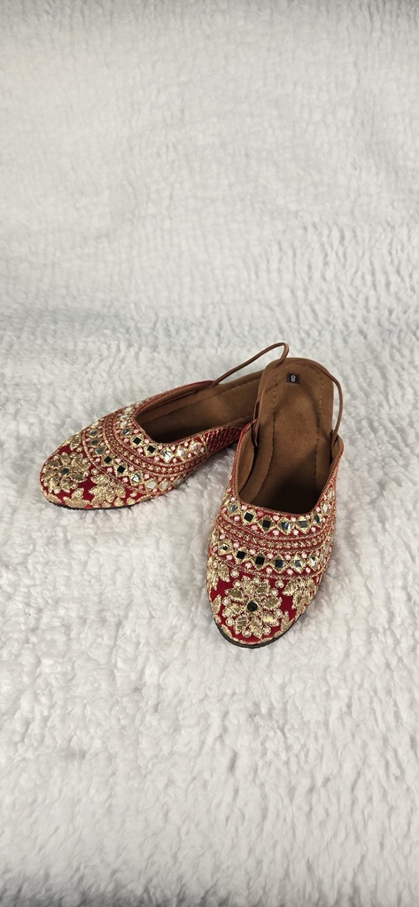 Lushkara Burgundy and Gold Embroidered Slip-On Shoes