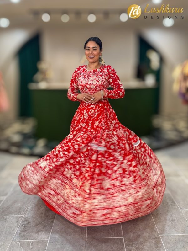 Lushkara Red and White Embroidered Lehenga Set - Image 3
