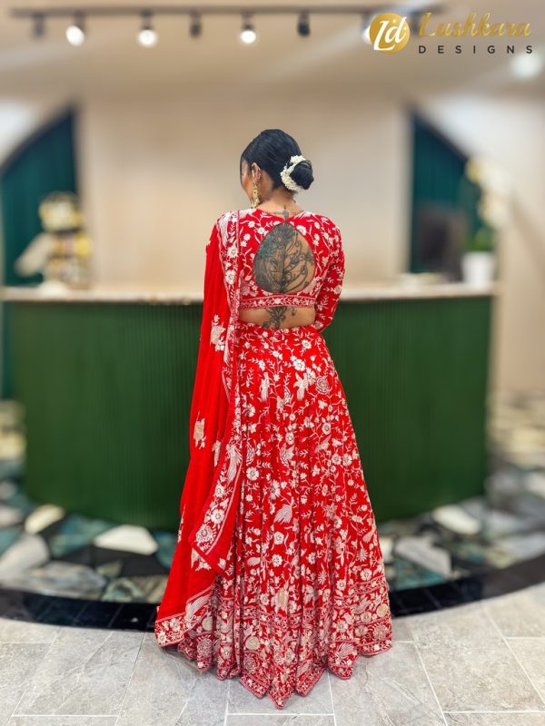 Lushkara Red and White Embroidered Lehenga Set - Image 5
