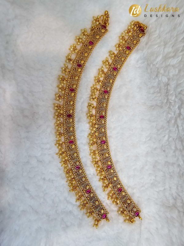 Lushkara Regal Crystal and Floral Anklets - Image 2