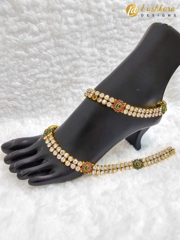 Lushkara Regal Crystal and Floral Anklets