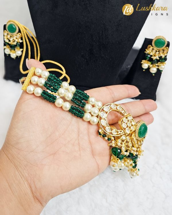 Lushkara Royal Green Kundan Choker Set - Image 2