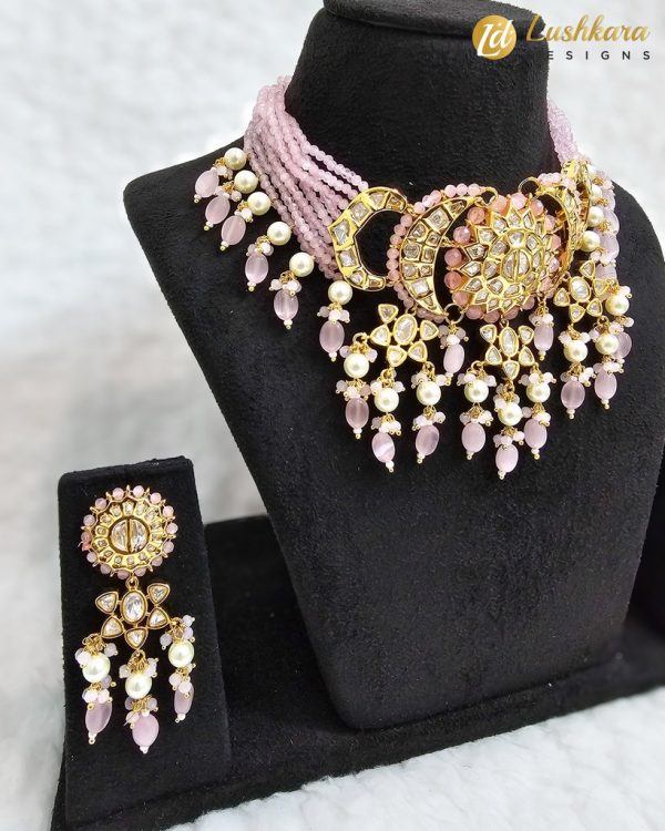 Lushkara Royal Pink Beaded Necklace Set - Image 2