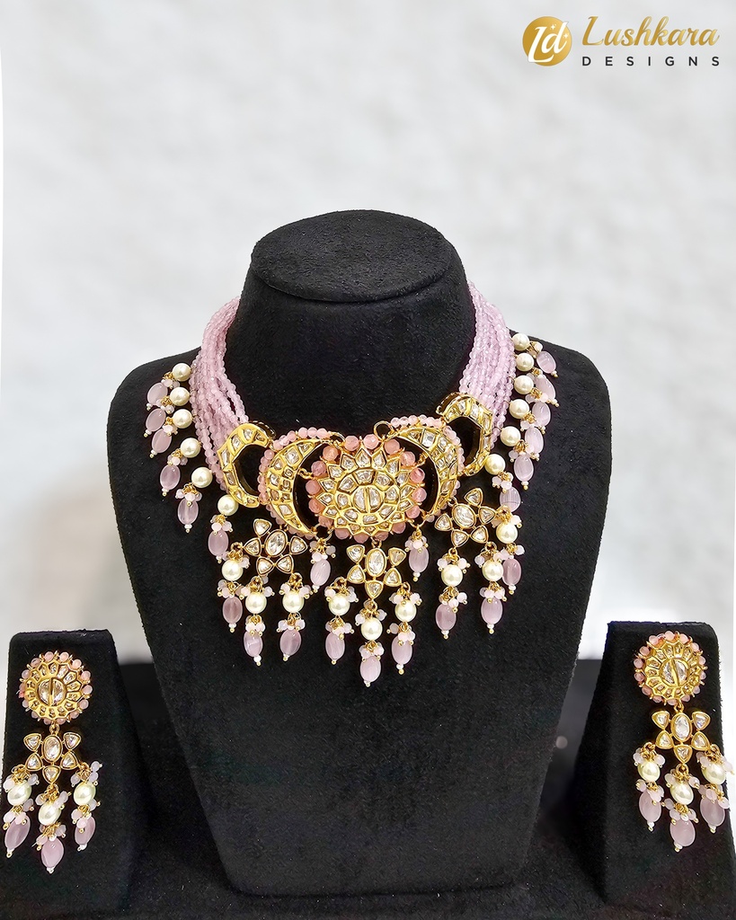 Lushkara Royal Pink Beaded Necklace Set