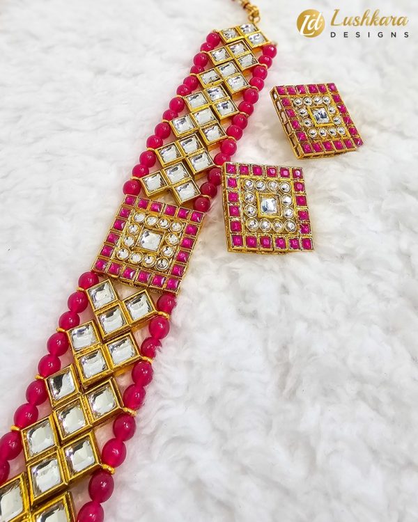Lushkara Ruby Square Kundan Choker Set - Image 2