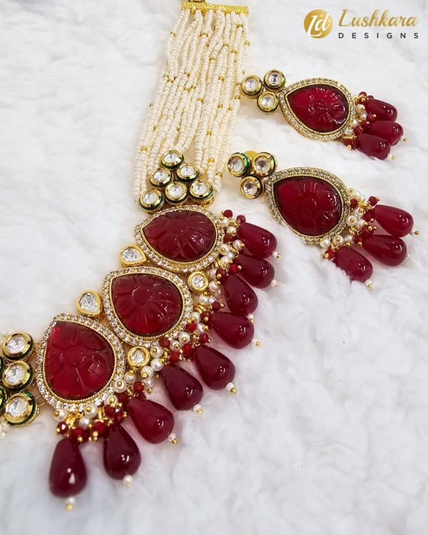 Lushkara Ruby Teardrop Kundan Choker Set - Image 2