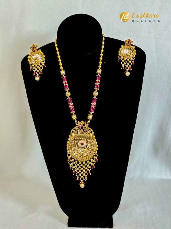 Lushkara Ruby and Diamond Long Haar with Earring Set