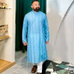 Lushkara Sky Blue Printed Kurta for Men