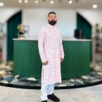 Lushkara Soft Pink Printed Kurta for Men