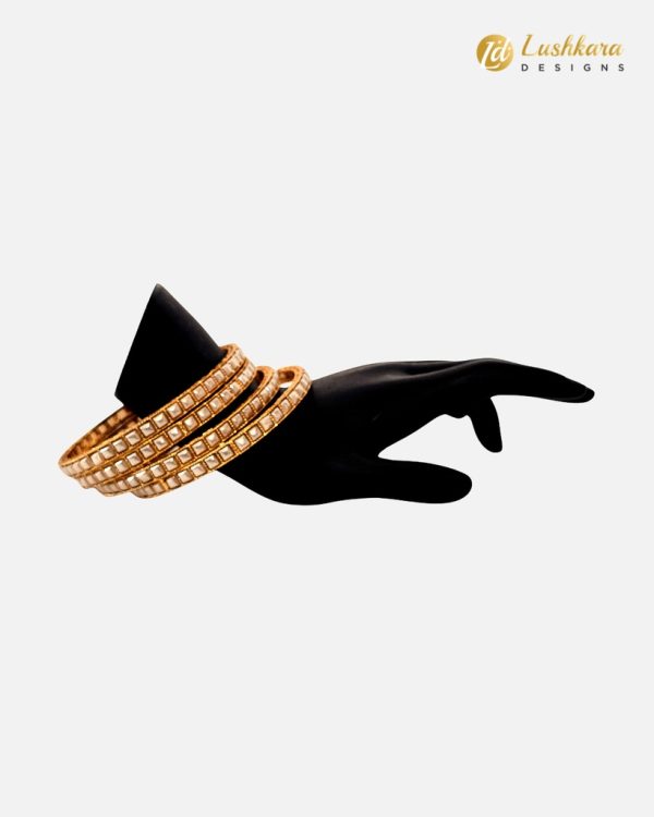 Lushkara Square Pearl Gold Bangle - Image 2