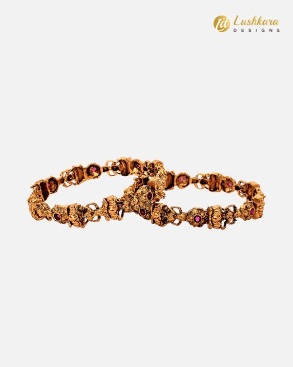 Lushkara Temple Work with Red and Green Stone Bangle - Image 3