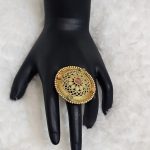 Lushkara Traditional Filigree Pink and Green Ring