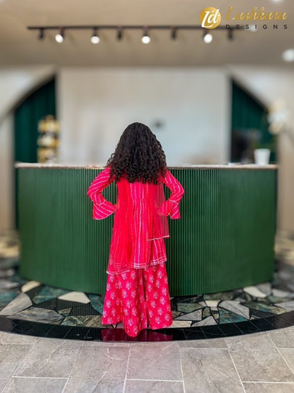 Lushkara Vibrant Pink and White Floral Printed Outfit for Girls - Image 2