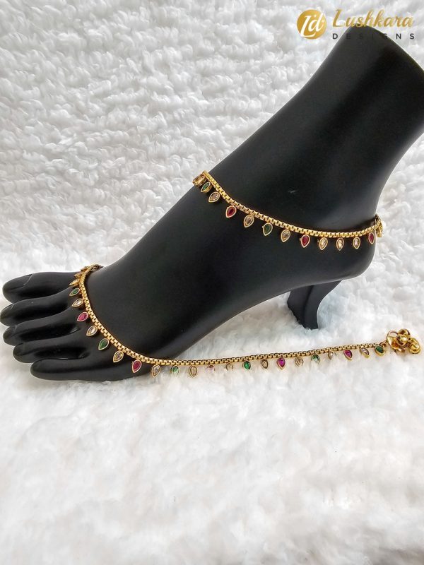 Lushkara Vibrant Teardrop Gem Anklets