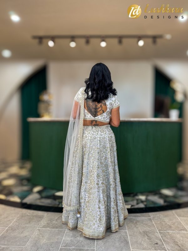 Lushkara White and Gold Embroidered Lehenga Set - Image 2