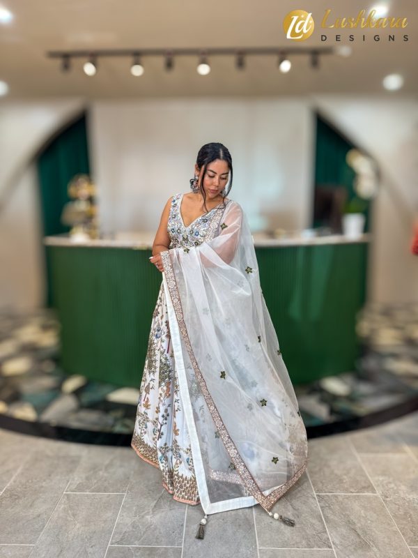Lushkara White and Multicolor Embroidered Lehenga Set - Image 3