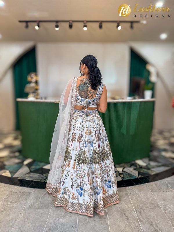 Lushkara White and Multicolor Embroidered Lehenga Set - Image 4