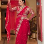 Lushkara Red handwork Bridal Set Saree