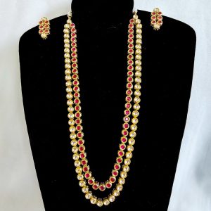 Red and White Kundan Polki Necklace Set