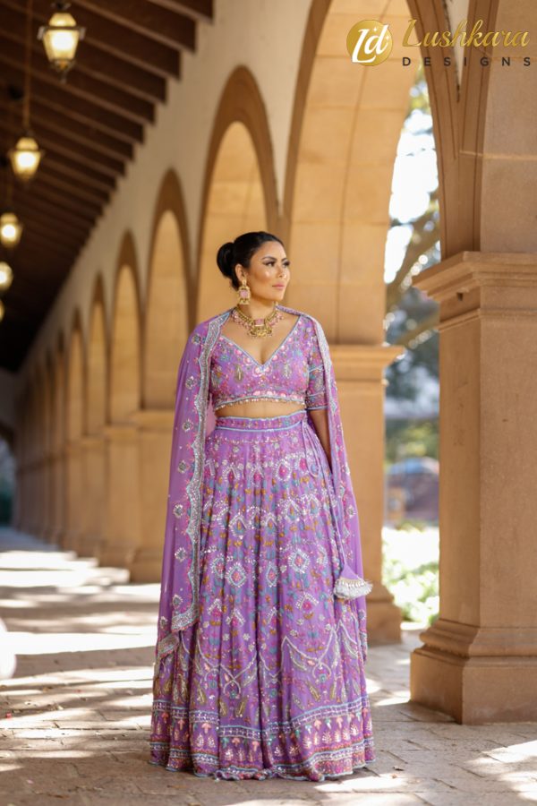 Lushkara Lavender Embroidered Lehenga Choli - Image 4