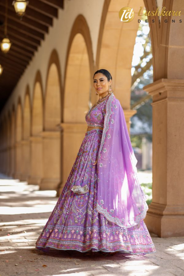 Lushkara Lavender Embroidered Lehenga Choli - Image 3