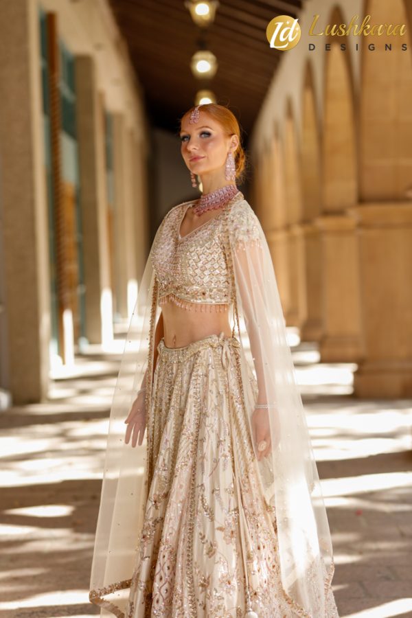 Lushkara Designs Ivory Opulence Bridal Lehenga - Image 3