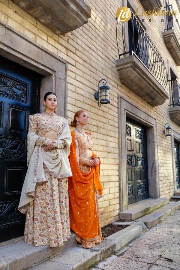 Lushkara Vibrant Orange and Multicolor Embroidered Lehenga Set - Image 6