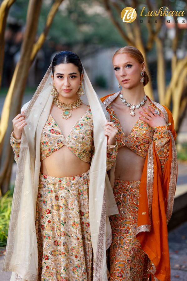 Lushkara Vibrant Orange and Multicolor Embroidered Lehenga Set - Image 4