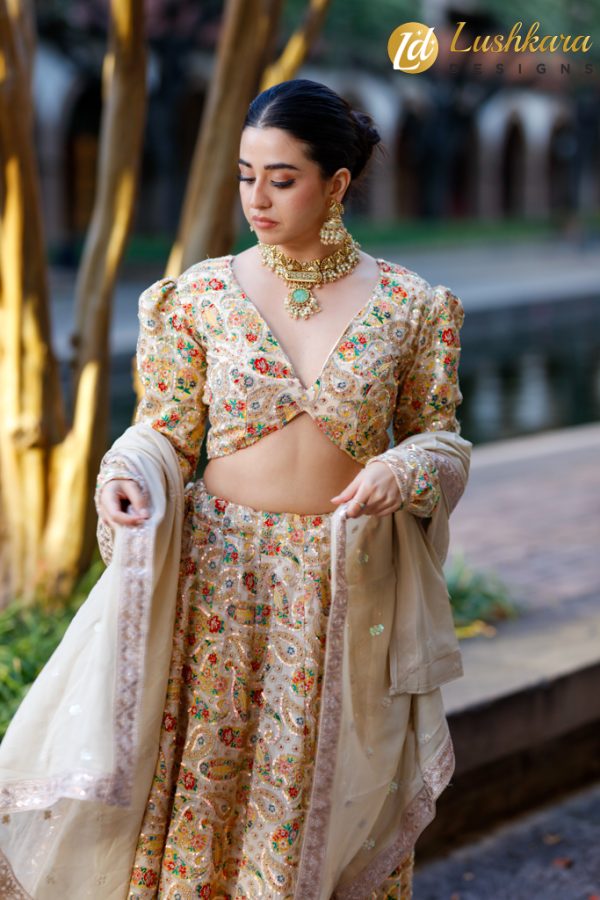 Lushkara Vibrant Orange and Multicolor Embroidered Lehenga Set - Image 3