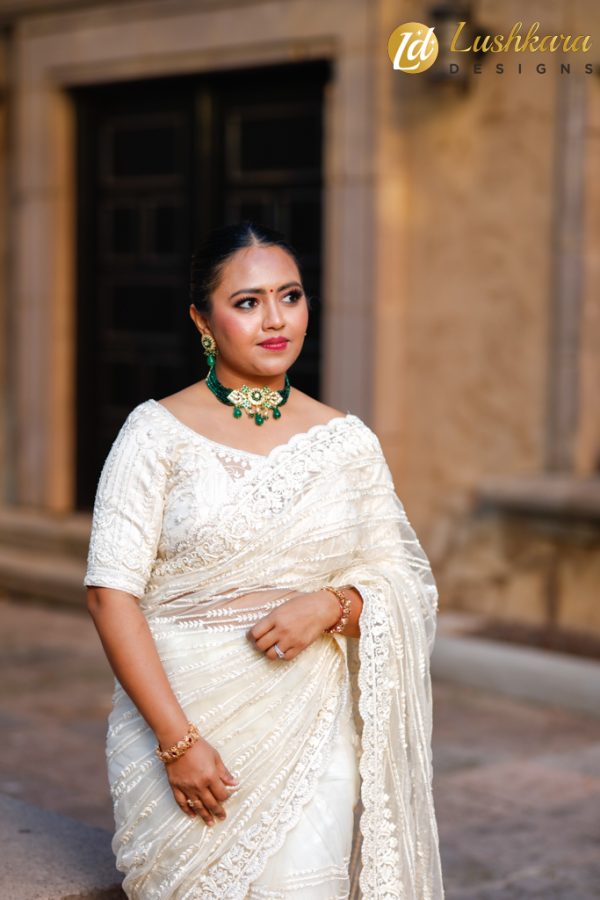 Lushkara Designs Ivory Grace Saree - Image 3