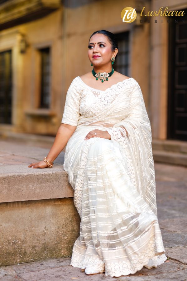 Lushkara Designs Ivory Grace Saree - Image 2