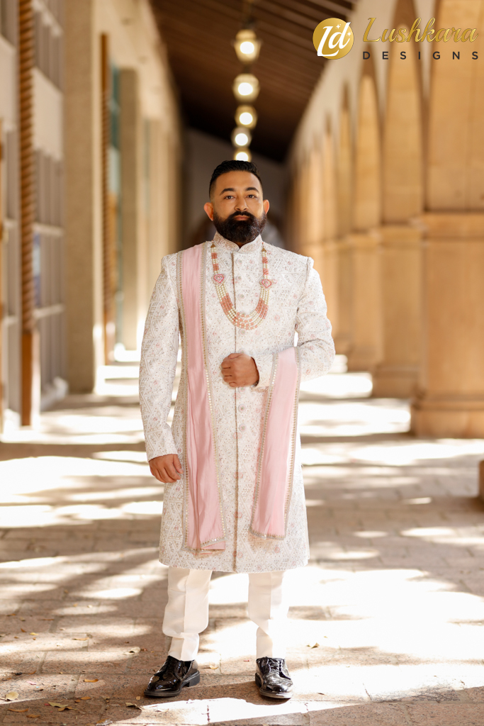 Lushkara Ivory Royal Sherwani with Intricate Embroidery