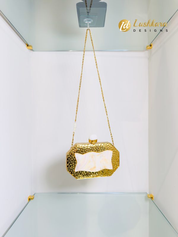 Lushkara Gold Pearl Bow Clutch