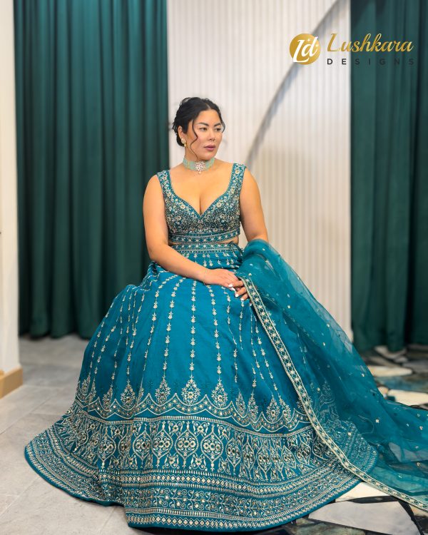 Lushkara Royal Teal Embroidered Lehenga