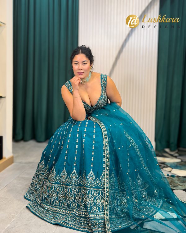 Lushkara Royal Teal Embroidered Lehenga - Image 2