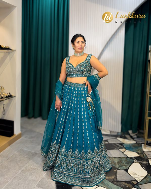 Lushkara Royal Teal Embroidered Lehenga - Image 4