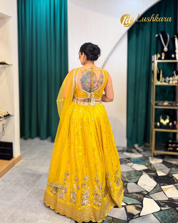 Lushkara Sunshine Yellow Mirror Work Lehenga - Image 5