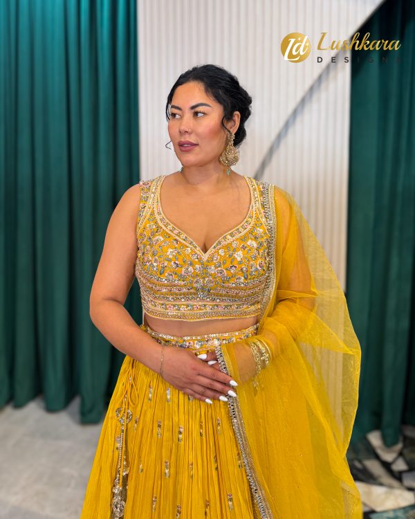 Lushkara Sunshine Yellow Mirror Work Lehenga - Image 2