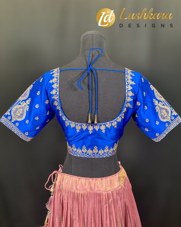 Lushkara Royal Blue Silk Blouse with Intricate Gold Embroidery - Image 2