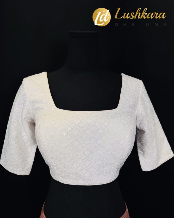 Lushkara Elegant White Embroidered Blouse with Subtle Sequin Detailing