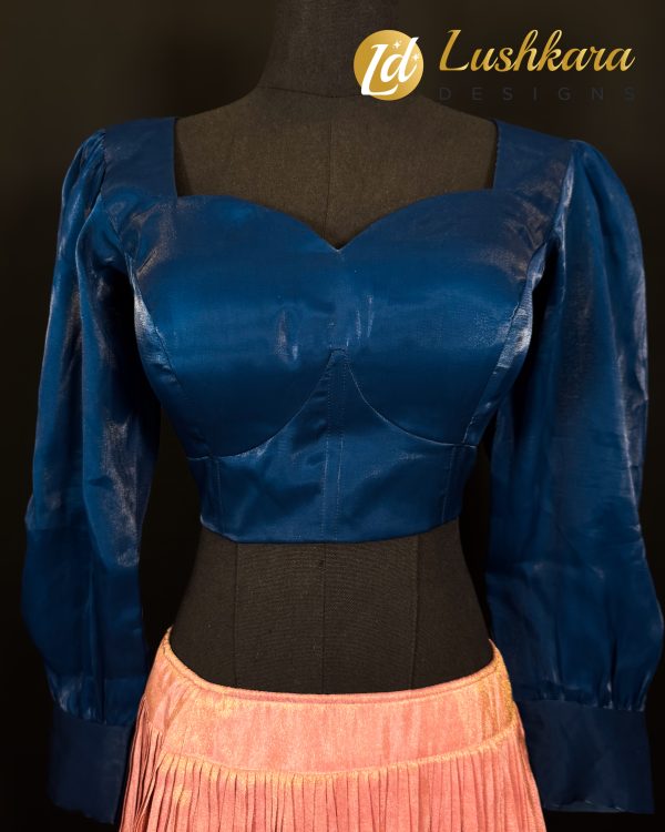 Lushkara Blue Satin Blouse with Sweetheart Neckline