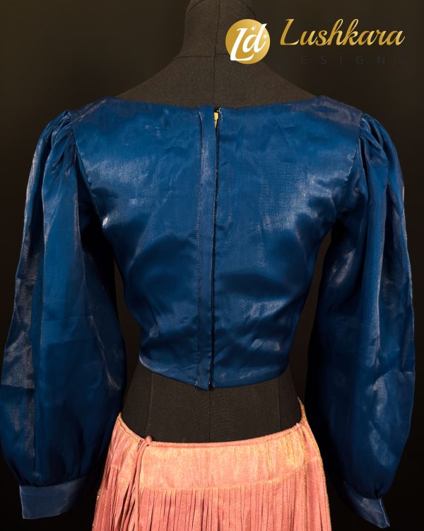 Lushkara Blue Satin Blouse with Sweetheart Neckline - Image 2