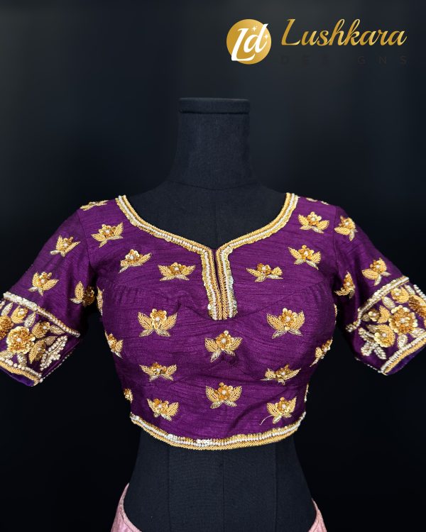 Lushkara Plum Purple Blouse with Intricate Gold Embroidery