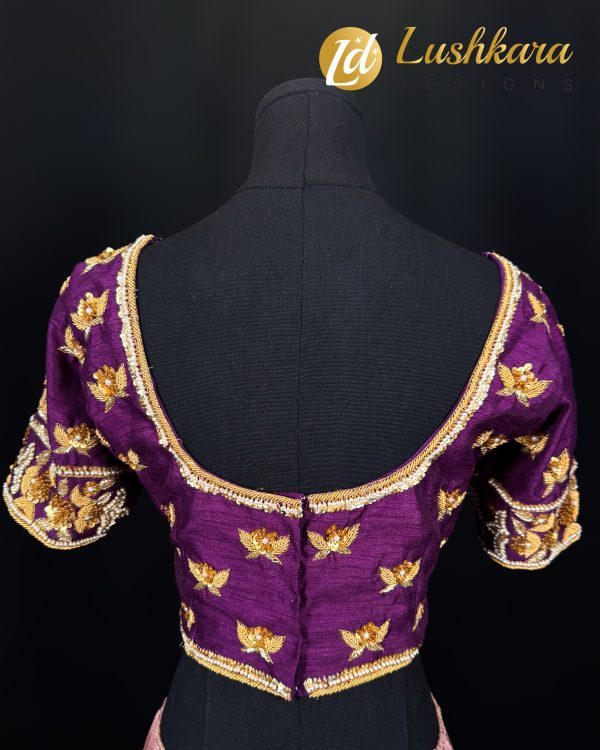 Lushkara Plum Purple Blouse with Intricate Gold Embroidery - Image 2