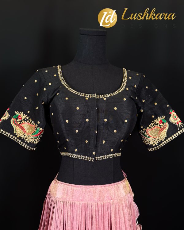 Lushkara Black Embroidered Blouse with Gold Detailing