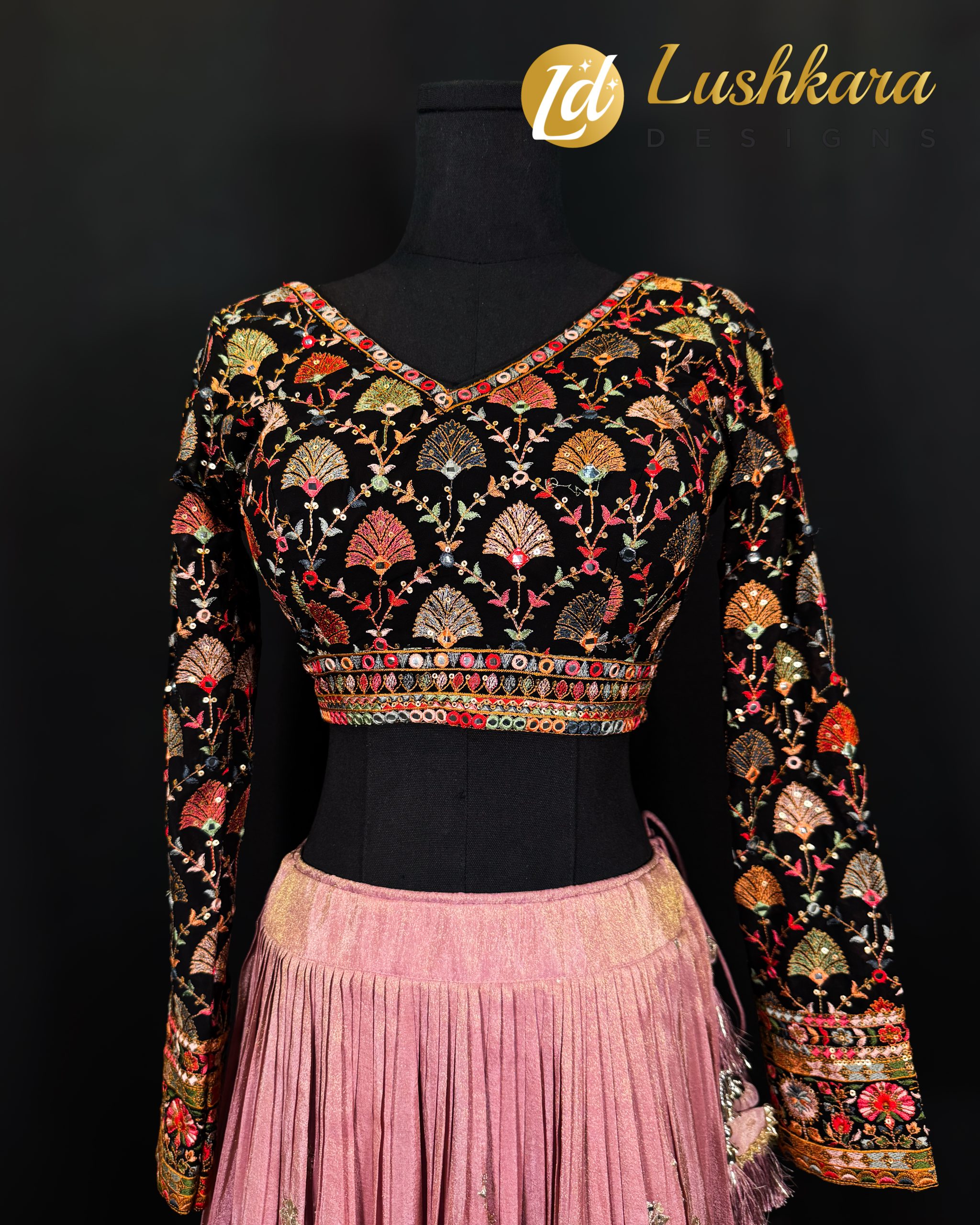 Lushkara Black Embroidered Blouse with Multicolor Detailing