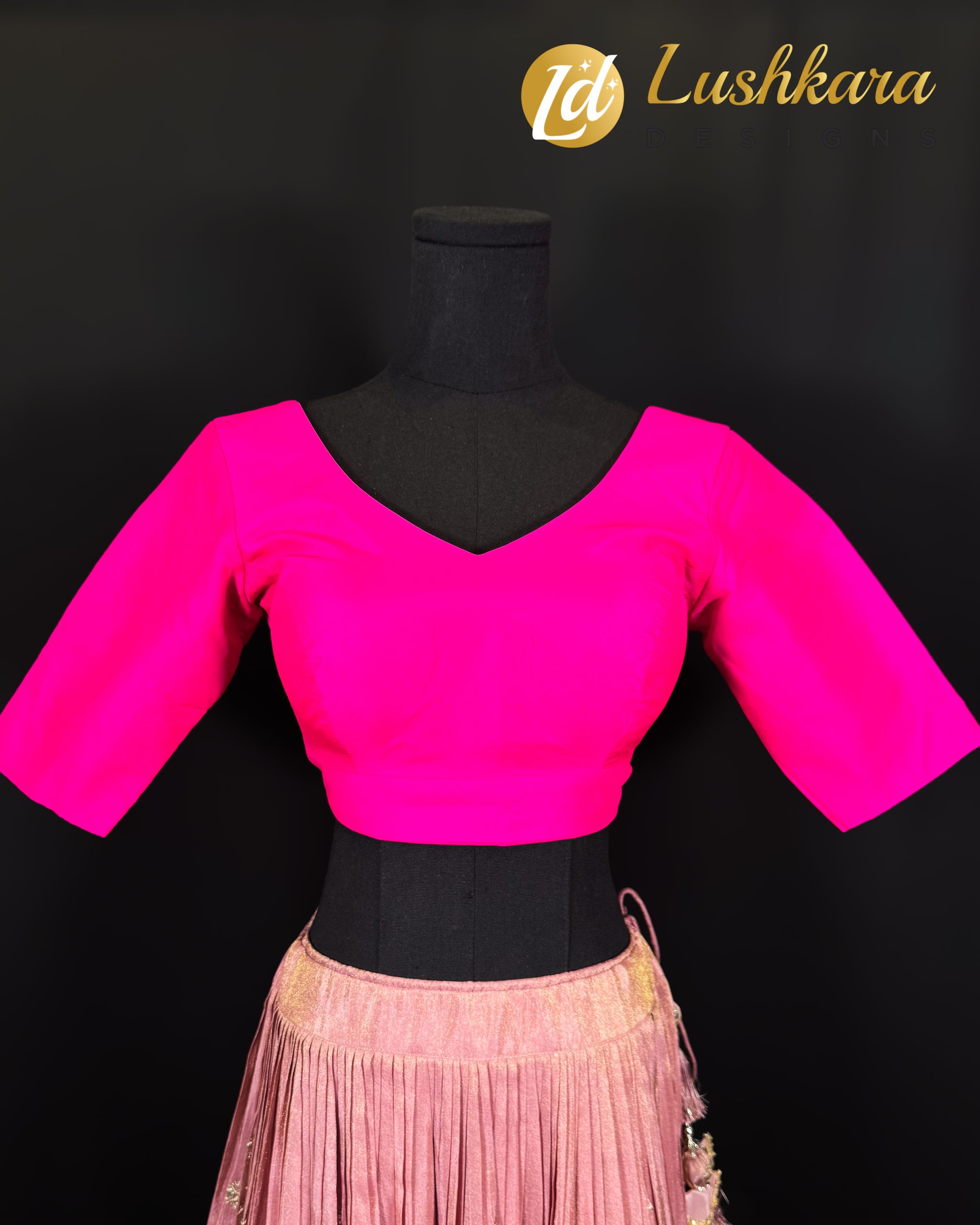 Lushkara Vibrant Hot Pink V-Neck Blouse