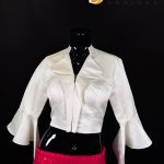Lushkara Ivory Satin Blouse with Flared Sleeves and Zip Detail