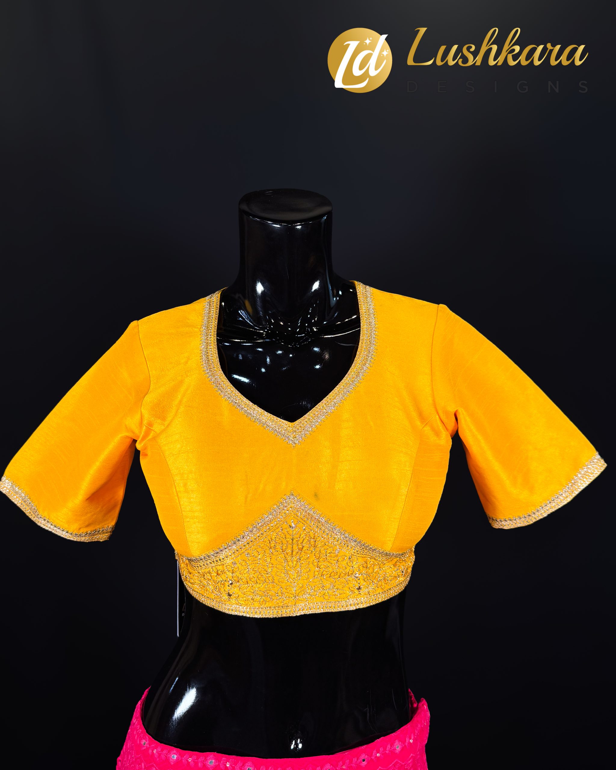 Lushkara Sunshine Yellow Blouse with Gold Embroidered Detailing